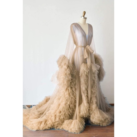 Sexy Illusion Long Lingerie Tulle Robe Nightgown Sleepwear / Bridal Robe - Picture 2 of 9